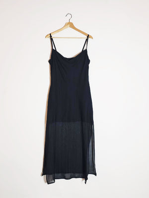 Sheer Slip Dress: Black Pleated