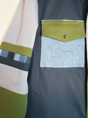 Colorblock Jacket: Gray, Navy & Green